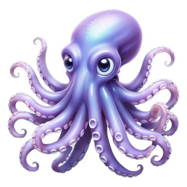 Cinematic Noble Octopus Portrait Emoji, Poised and enigmatic, with a fluid, amorphous body of iridescent, softly tinted skin and eight gracefully undulating arms adorned with delicate suckers, deep, observant eyes reflecting the mysteries of the deep, Simplified yet sharp and sophisticated features, highly detailed, glowing with a soft, oceanic luminescence, high shine, intelligent and mysterious, stylized with an air of deep-sea elegance, focused and fluid, soft glowing outline, capturing the essence of a watchful marine guardian that appears ready to drift out of the screen with effortless authority! sticker