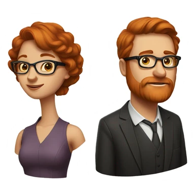 2 people 1 Fat man brown hair glasses and. 1 woman pretty redhead glasses sticker