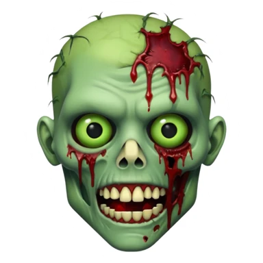 Realistic zombie head, decaying green skin, blood, missing teeth, horror style, no background



 sticker