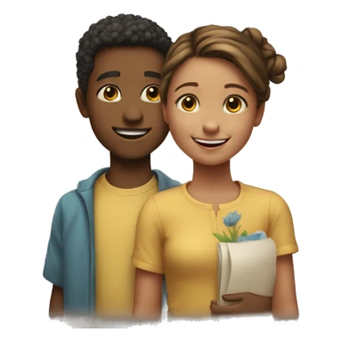 An emoji of a brother and sister standing side by side, smiling warmly to represent their close sibling bond sticker