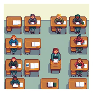group of students sitting at desks sticker