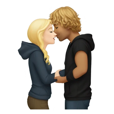 Pippin-hobbit wearing hoodie passionately kissing pretty blonde woman with black top sticker