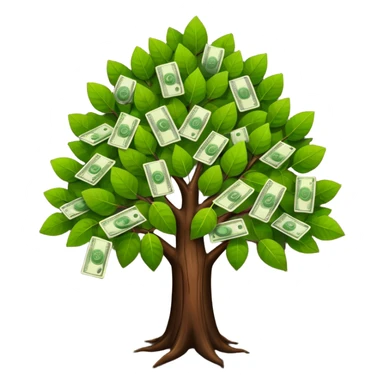 A tree with the leaves with money on it (keep the bark of the tree is still dark brown.* sticker