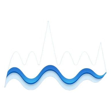 logo on white background showing a waveform morphing into text. Clean blue and white geometric sticker