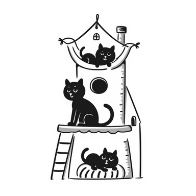 cats relaxing in a vertical playhouse sticker