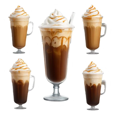 Tall iced coffee with whipped cream and caramel with ice cubes sticker