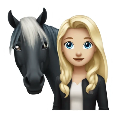 blonde girl with blue eyes and a black horse with white diamond and black mane sticker