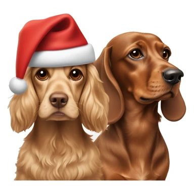 beige cocker spaniel and brown dachshund both wearing christmas hats sticker