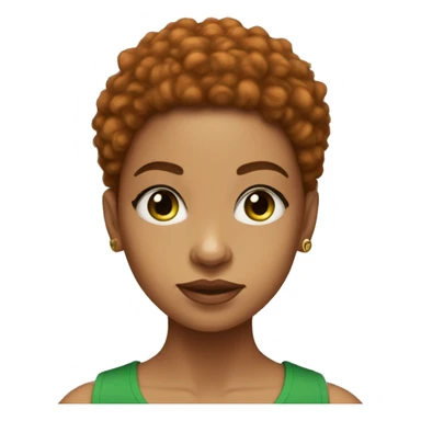 lightskin girl, short ginger afro, green crop top, eye lashes sticker