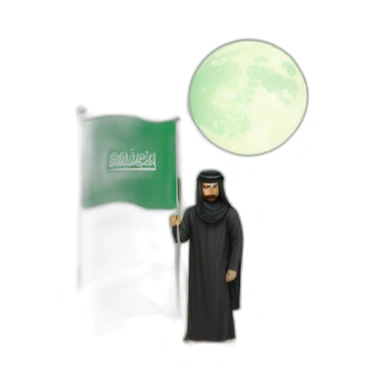 Arab person place the Saudi flag on the moon sticker