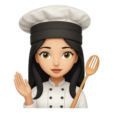 Create a cute girl, black hair, Middle Eastern with lashes  chef🧑‍🍳 emoji, barbie vibes tan skin black long hair with long lashes BADDIE VIBES long black hair and tanned skin  sticker