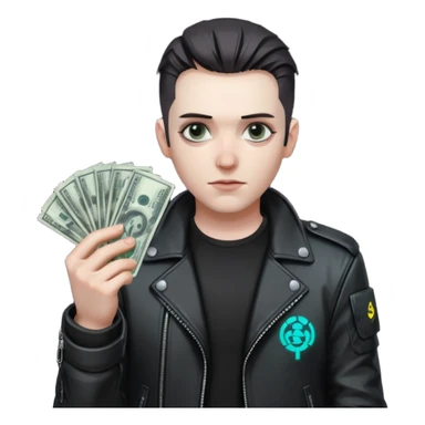 Cyber punk man holding money sticker