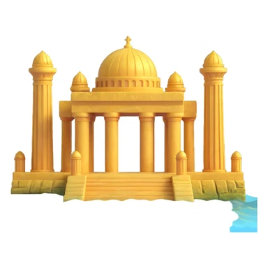 full view of ancient Anunnaki golden underwater temple complex, domes, pillars, faded gold, algae sticker