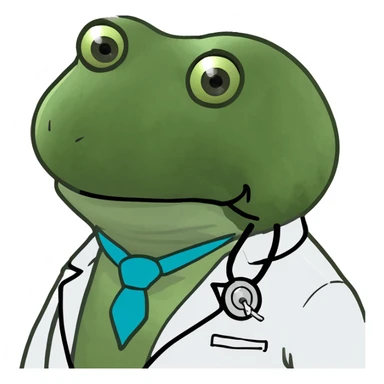 bufo frog with sad eyes, dressed as a doctor, looking at viewer sticker