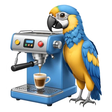 yellow and blue macaw using a espesso machine sticker
