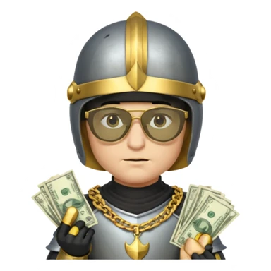 Knight with helmet gold chain dark glasses money sticker