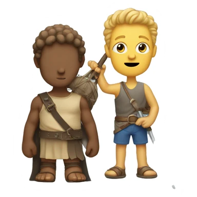 Tiny David with sling and giant Goliath sticker