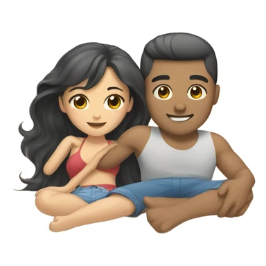 asian girl laying on the beach with american boyfriend sticker
