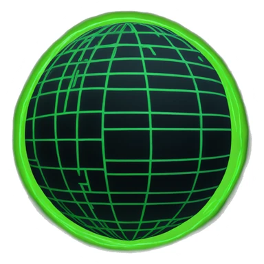 imagine a neon green globe with lines in the shape of a sphere with a black background with lines only on the sphere sticker