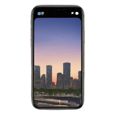 iPhone with open camera app taking a picture of evening city sticker