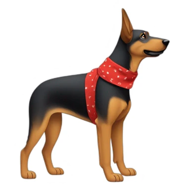 75% Coonhound 25% German Shepherd mix dog wearing small plain red bandana side view full body in profile left facing sticker