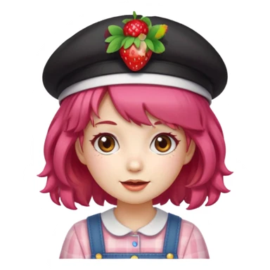 Cute ai emoji girl strawberry hair, and shortcake Berry hat, kawaii sticker