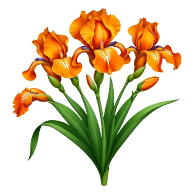 big bouquet Vibrant Orange Iris, luxuriant, leaf, bud sticker