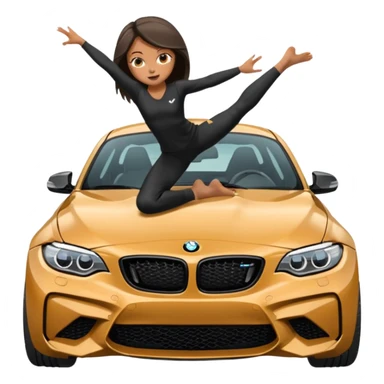realistic portrait of girl doing the splits on the hood of BMW M2 car sticker