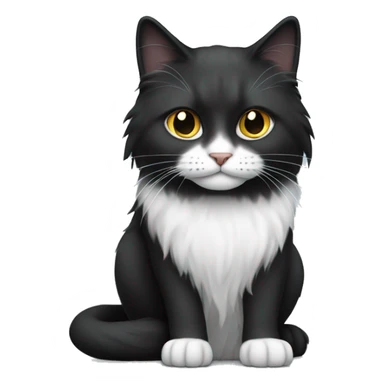 long haired cat half black half white with black bottom jaw sticker