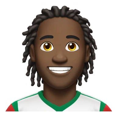  Young black man- 4 inch short black nappy messy dread locks-  low eyebrows - low eyes - no facial hair laughing Portugal jersey lean crazy smile  sticker