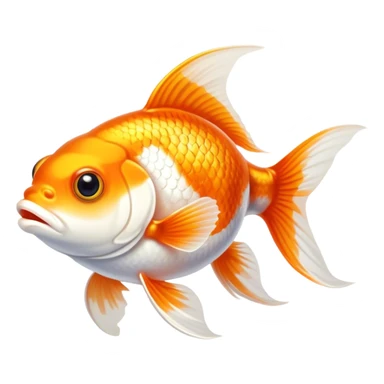 Cinematic Noble Orange and White Goldfish Portrait Emoji, Poised and regal, with a sleek, streamlined build and a vibrant body featuring a harmonious blend of orange and white hues, deep-set soulful golden eyes, Simplified yet sharp and sophisticated features, highly detailed, glowing with a soft, dignified glow, high shine, intelligent and graceful, stylized with an air of aquatic artistry, focused and attentive, soft glowing outline, capturing the essence of a watchful and confident aquatic companion, so majestic it feels as though it could glide out of the screen with effortless authority! sticker