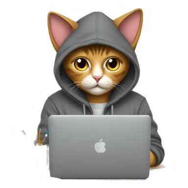 cat is a graphic designer in a hoodie and headphones, working at a computer in photoshop sticker