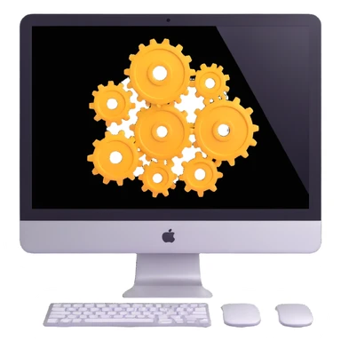 iMac computer with gears on the screen sticker