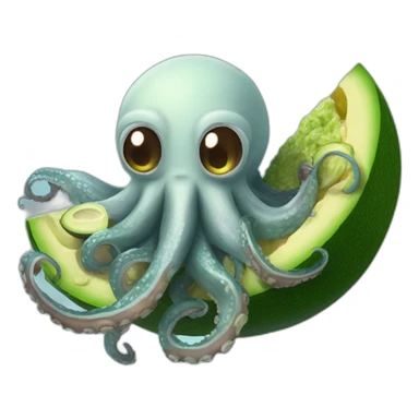 an octopus eating avocado on the moon sticker