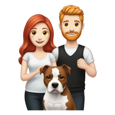 Red haired couple holding black and white English staffordshire sticker