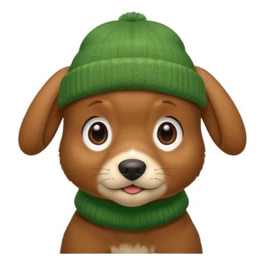 Dog in Green Beanie – brown puppy with floppy ears and cozy beanie. sticker
