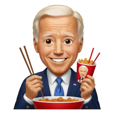 Joe Biden eating KFC with chopsticks sticker