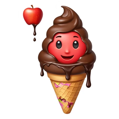 lava ice cream emoji, chocolate ice cream in a cone with molten chocolate core flowing out, dramatic lighting, apple emoji style sticker
