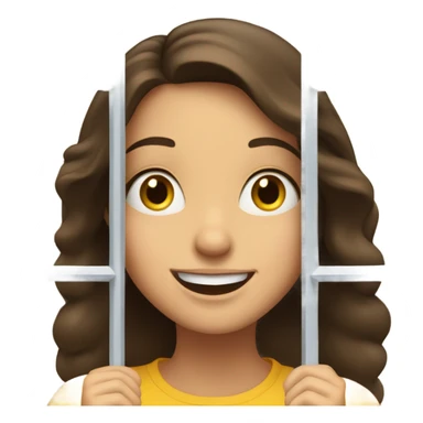 Brunette girl looking out of window excited happy  sticker