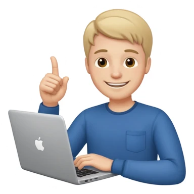 white guy sitting with laptop showing thumb sticker