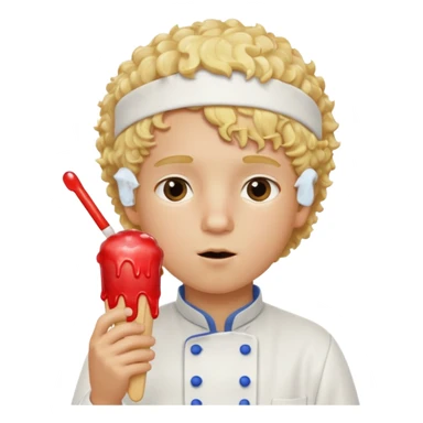 boy blonde curly hair, chef, eating ice pop sticker