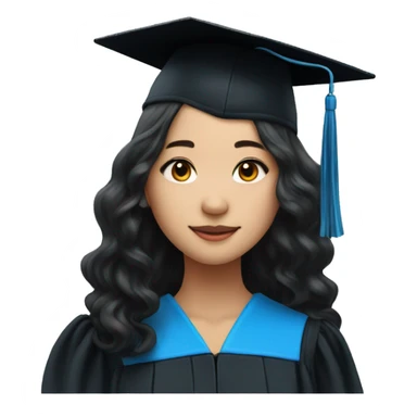 asian girl wearing blue graduation cap with long curly black hair sticker