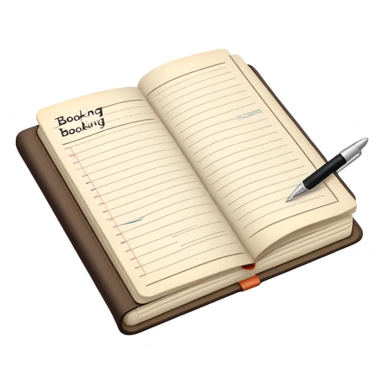 old-style booking in a paper notebook with a pen nearby sticker