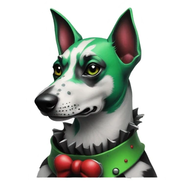 Edgy Punk dog spiked collar tattoos Green gray black red punk dog Harley Quinn as a dog mime clown harlequin facepaint tattoos punk lurcher surrealism  sticker