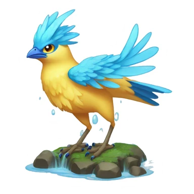 Wet Cool Cute Fantasy legendary blue bird water-type-Hydro-Phoenix-avian Fakemon full body sticker