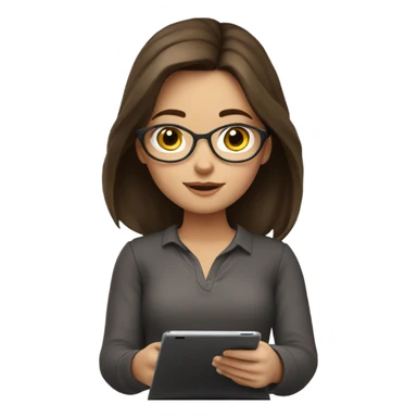 brunette girl studying writing on her iPad sticker