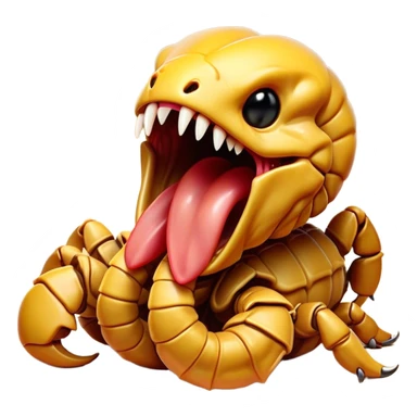 Cinematic Cute Yawning Emperor Scorpion Portrait Emoji, Head tilted slightly with a dramatic, wide-open yawn, showcasing a soft, textured exoskeleton with subtly drooping pincers and half-closed eyes in drowsy contentment, Simplified yet irresistibly adorable features, highly detailed, glowing with a soft, cozy glow, high shine, relaxed yet expressive, stylized with a dash of desert charm, soft glowing outline, capturing the essence of a sleepy yet affectionate scorpion that seems ready to stretch out for a nap! sticker