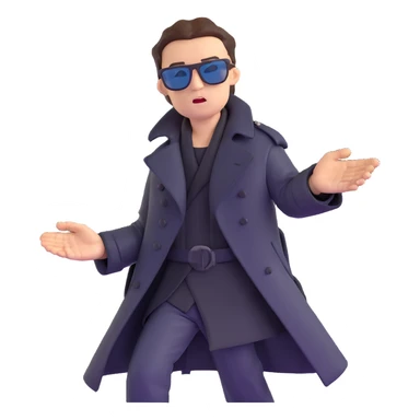 Neo dodging bullets in bullet time, wearing black trench coat and sunglasses sticker