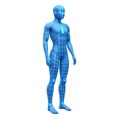 Human body silhouette with digital 3D scanning grid lines covering it, futuristic body scan sticker