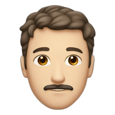 A young Caucasian man with dark brown eyes, almond-shaped eyes, short dark brown hair, and a small dark brown beard with a more prominent mustache. sticker